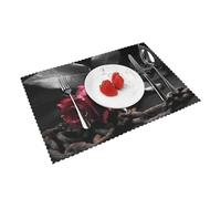 Heat Resistant Non-Slip Placemats Set of 4 PCS, gothic black roses Printed Dining Table Mats Washable Kitchen Place Mats for Indoor & Outdoor