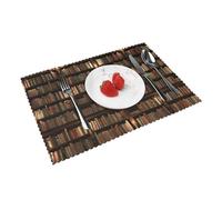 Heat Resistant Non-Slip Placemats Set of 4 PCS, Library Bookshelf Book Printed Dining Table Mats Washable Kitchen Place Mats for Indoor & Outdoor
