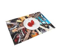 Heat Resistant Non-Slip Placemats Set of 4 PCS, Magic Electric Guitar Music Printed Dining Table Mats Washable Kitchen Place Mats for Indoor & Outdoor