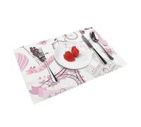 Heat Resistant Non-Slip Placemats Set of 4 PCS, Romantic Paris Butterfly Eiffel Printed Dining Table Mats Washable Kitchen Place Mats for Indoor & Outdoor