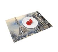Heat Resistant Non-Slip Placemats Set of 4 PCS, Romantic Paris Eiffel Tower Printed Dining Table Mats Washable Kitchen Place Mats for Indoor & Outdoor