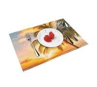 Heat Resistant Non-Slip Placemats Set of 4 PCS, Tropical Beach Palm Tree Sunset Printed Dining Table Mats Washable Kitchen Place Mats for Indoor & Outdoor