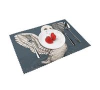 Heat Resistant Non-Slip Placemats Set of 4 PCS, White Swan Printed Dining Table Mats Washable Kitchen Place Mats for Indoor & Outdoor