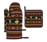 Heat Resistant Oven Gloves Set, Bear Pot Holder Set For Baking, Grilling, 3 Piece Kitchen Mitts, Non-Slip & Waterproof Pot Holder Trivet For Baking, Bbq, Thermal Insulating Gloves, Hot Pads