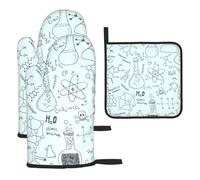 Heat Resistant Oven Gloves Set, Chemistry Print Pot Holder Set For Baking, Grilling, 3 Piece Kitchen Mitts, Non-Slip & Waterproof Pot Holder Trivet For Baking, Bbq, Thermal Insulating Gloves, Hot Pads