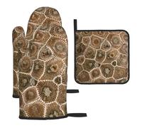 Heat Resistant Oven Gloves Set, Petoskey Stone Pot Holder Set For Baking, Grilling, 3 Piece Kitchen Mitts, Non-Slip & Waterproof Pot Holder Trivet For Baking, Bbq, Thermal Insulating Gloves, Hot Pads