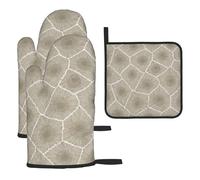 Heat Resistant Oven Gloves Set, Petoskey Stone Pot Holder Set For Baking, Grilling, 3 Piece Kitchen Mitts, Non-Slip & Waterproof Pot Holder Trivet For Baking, Bbq, Thermal Insulating Gloves, Hot Pads