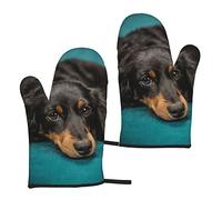 Heat Resistant Oven Gloves Sets Of 2 - Dachshund Dog Printed Kitchen Non-Slip Microwave Oven Mitts 1 Pair For Baking Cooking Bbq
