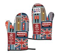 Heat Resistant Oven Gloves Sets Of 2 - England Symbols Printed Kitchen Non-Slip Microwave Oven Mitts 1 Pair For Baking Cooking Bbq