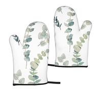 Heat Resistant Oven Gloves Sets Of 2 - Eucalyptus Leaves Printed Kitchen Non-Slip Microwave Oven Mitts 1 Pair For Baking Cooking Bbq