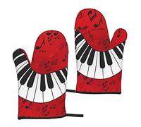 Heat Resistant Oven Gloves Sets Of 2 - Music Note Piano Printed Kitchen Non-Slip Microwave Oven Mitts 1 Pair For Baking Cooking Bbq