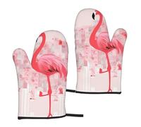 Heat Resistant Oven Gloves Sets of 2 - Pink Flamingo and Snowflake Printed Kitchen Non-Slip Microwave Oven Mitts 1 Pair for Baking Cooking Bbq
