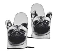 Heat Resistant Oven Gloves Sets Of 2 - Pug Printed Kitchen Non-Slip Microwave Oven Mitts 1 Pair For Baking Cooking Bbq