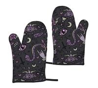 Heat Resistant Oven Gloves Sets Of 2 - Purple Black Goth Spooky Printed Kitchen Non-Slip Microwave Oven Mitts 1 Pair For Baking Cooking Bbq