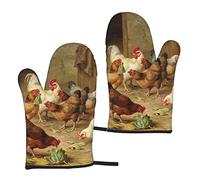 Heat Resistant Oven Gloves Sets Of 2 - Roast Chicken Hen Farm Printed Kitchen Non-Slip Microwave Oven Mitts 1 Pair For Baking Cooking Bbq