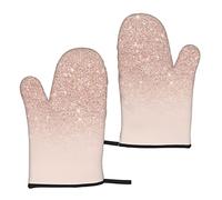 Heat Resistant Oven Gloves Sets Of 2 - Rose Gold Wallpaper Printed Kitchen Non-Slip Microwave Oven Mitts 1 Pair For Baking Cooking Bbq