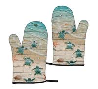 Heat Resistant Oven Gloves Sets Of 2 - Sea Turtle Starfish Printed Kitchen Non-Slip Microwave Oven Mitts 1 Pair For Baking Cooking Bbq