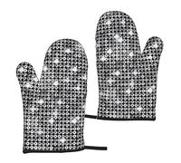 Heat Resistant Oven Gloves Sets Of 2 - Silver Sequin Sparkle Pattern Printed Kitchen Non-Slip Microwave Oven Mitts 1 Pair For Baking Cooking Bbq