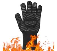 Heat Resistant Oven Gloves with Non-Slip Silicone Grip, Up to 800°C / 1472°F, Long Wrist BBQ Mitts for Grilling, Cooking & Baking - Black