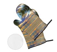 Heat Resistant Oven Mitts and Pot Holders Set â€“ Insulation Decor, Microwave & BBQ Safe, Sunset at The Beach Full-Print Design