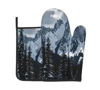 Heat Resistant Oven Mitts And Pot Holders Set For Kitchen Baking Cooking Bbq, Canadian Mountain Cliff Oven Mitts, Kitchen Hot Handle Gripper & Trivet Mat With Side Loop, Thick 3-Layer Insulation