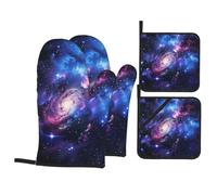 Heat Resistant Oven Mitts and Pot Holders Sets of 4 - Universe Galaxy Star Space Printed Kitchen Non-Slip Waterproof Oven Gloves for Baking Cooking Bbq