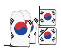 Heat-Resistant Oven Mitts and potholders, Kitchen Baking 4-Piece Set, Pot lids, Microwave Pads with Flag of Republic of Korea Prints