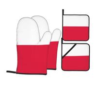 Heat-Resistant Oven Mitts and potholders, Kitchen Baking 4-Piece Set, Pot lids, Microwave Pads with Polish Flag Prints