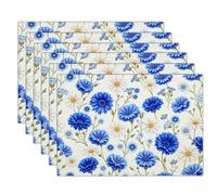Heat Resistant Placemats Set of 4, Blue Cornflowers Placemats for Dining Table, 45x30cm Watercolor Flowers Place Mats, Place Mat for Kitchen Dining Table Decor, Blue