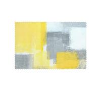 Heat-Resistant Placemats Set Of 6, Thick Polyester Dining Table Mats 45x30cm, Non-Slip Placemat For Dinner Parties & Home Decor, Grey Yellow Abstract Art Painting Place Mat For Kitchen Party