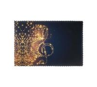 Heat-Resistant Placemats Set Of 6, Thick Polyester Dining Table Mats 45x30cm, Non-Slip Placemat For Dinner Parties & Home Decor, Gold Musical Note Fallen Shiny Star Place Mat For Kitchen Party