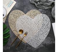 Heat Resistant Placemats, Silver Heart Shaped Table Mats for Kitchen Dining Table Home Décor, 39x38cm, Set of 2