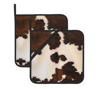 Heat Resistant Potholders Set â€“ Abstract Cow Skin Full Print Pot Holders, Oven Mitts, BBQ & Baking, Square Design for Kitchen