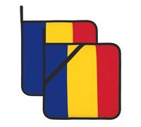 Heat Resistant Potholders Set â€“ Flag of Romania Full Print Pot Holders, Oven Mitts, BBQ & Baking, Square Design for Kitchen