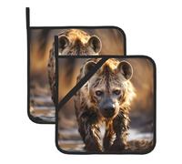 Heat Resistant Potholders Set â€“ Lone Hyena Full Print Pot Holders, Oven Mitts, BBQ & Baking, Square Design for Kitchen