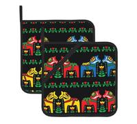 Heat Resistant Potholders Set â€“ Runner Swedish Dala Horse Folk Full Print Pot Holders, Oven Mitts, BBQ & Baking, Square Design for Kitchen