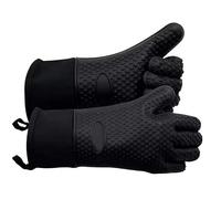 Heat-Resistant Silicone Gloves - Extra Long Waterproof BBQ, Grilling, and Oven Mitts with Non-Slip Textured Grip - High-Temperature Protection for Cooking, Baking, Barbecuing, and Kitchen Use (Black)