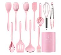 Heat-Resistant Silicone Kitchen Utensil Set - Non-Slip All-in-One Cooking Tools with Spoons, Spatulas & More - Available in 12/15/32 Piece Sets (Pink,12)
