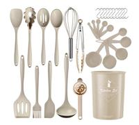 Heat-Resistant Silicone Kitchen Utensil Set - Non-Slip All-in-One Cooking Tools with Spoons, Spatulas & More - Available in 12/15/32 Piece Sets (Khaki,32)
