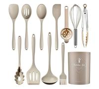 Heat-Resistant Silicone Kitchen Utensil Set - Non-Slip All-in-One Cooking Tools with Spoons, Spatulas & More - Available in 12/15/32 Piece Sets (Khaki,12)