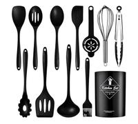 Heat-Resistant Silicone Kitchen Utensil Set - Non-Slip All-in-One Cooking Tools with Spoons, Spatulas & More - Available in 12/15/32 Piece Sets (Black,12)