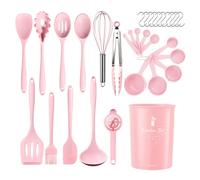 Heat-Resistant Silicone Kitchen Utensil Set - Non-Slip All-in-One Cooking Tools with Spoons, Spatulas & More - Available in 12/15/32 Piece Sets (Pink,32)