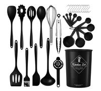Heat-Resistant Silicone Kitchen Utensil Set - Non-Slip All-in-One Cooking Tools with Spoons, Spatulas & More - Available in 12/15/32 Piece Sets (Black,32)