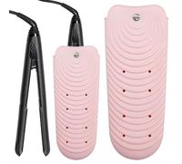 Heat Resistant Silicone Mat Pouch for Hair Straightener, Non-Slip Travel Pad Cover for Curling & Flat Iron, Portable Styling Heat Mat Holder for Curler Wand and Hot Waver (Pink, L:10.4inch)