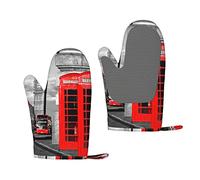 Heat Resistant Silicone Oven Gloves Sets Of 2 - England Uk Retro London Telephone Kitchen Non-Slip Silicone Oven Mitts 1 Pair For Baking Cooking Bbq