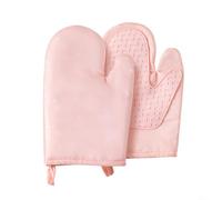 Heat Resistant Silicone Oven Mitts Pair with Non Slip Palm for Safe Cooking Baking and Grilling Tasks (Light Red)