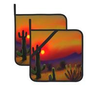 Heat Resistant Sunset Cactus in Desert Print Potholders Set â€“ Square Hotpads for Baking, Grilling, BBQ, and Kitchen Use
