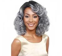 Heat-Resistant Synthetic Comfortable Breathable Pixie Cut Short Curly Wig Fashionable and Charming Women's Black Gradient Silver-Gray Short Wig Photo Color,16in (Photo Color 16in)