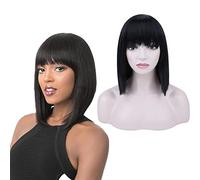Heat-Resistant Synthetic Comfortable Breathable Pixie Cut Short Straight Wig Fashionable Women's Black Short Wig with Bangs Suitable for Daily Party wear Black,11in (Black 11in)
