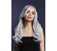 Smiffys Fever Khloe Wig, True Blend, Ice Silver Long Wave, Centre Parting, 56cm/22in, Fever Wigs Fancy Dress, Halloween Fancy Dress Accessories Dress Up Wigs